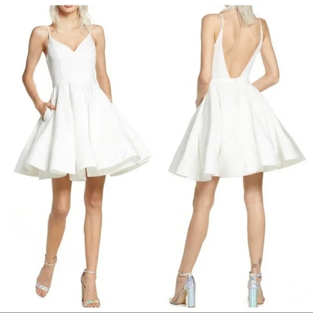 Ieena For Mac Duggal White Fit & Flare Cocktail Dress